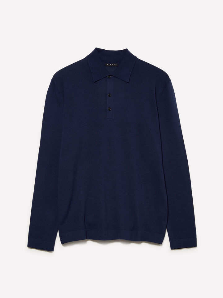 Dark blue knit polo  - men's v-neck sweaters - Dark Blue | Sisley image number 1